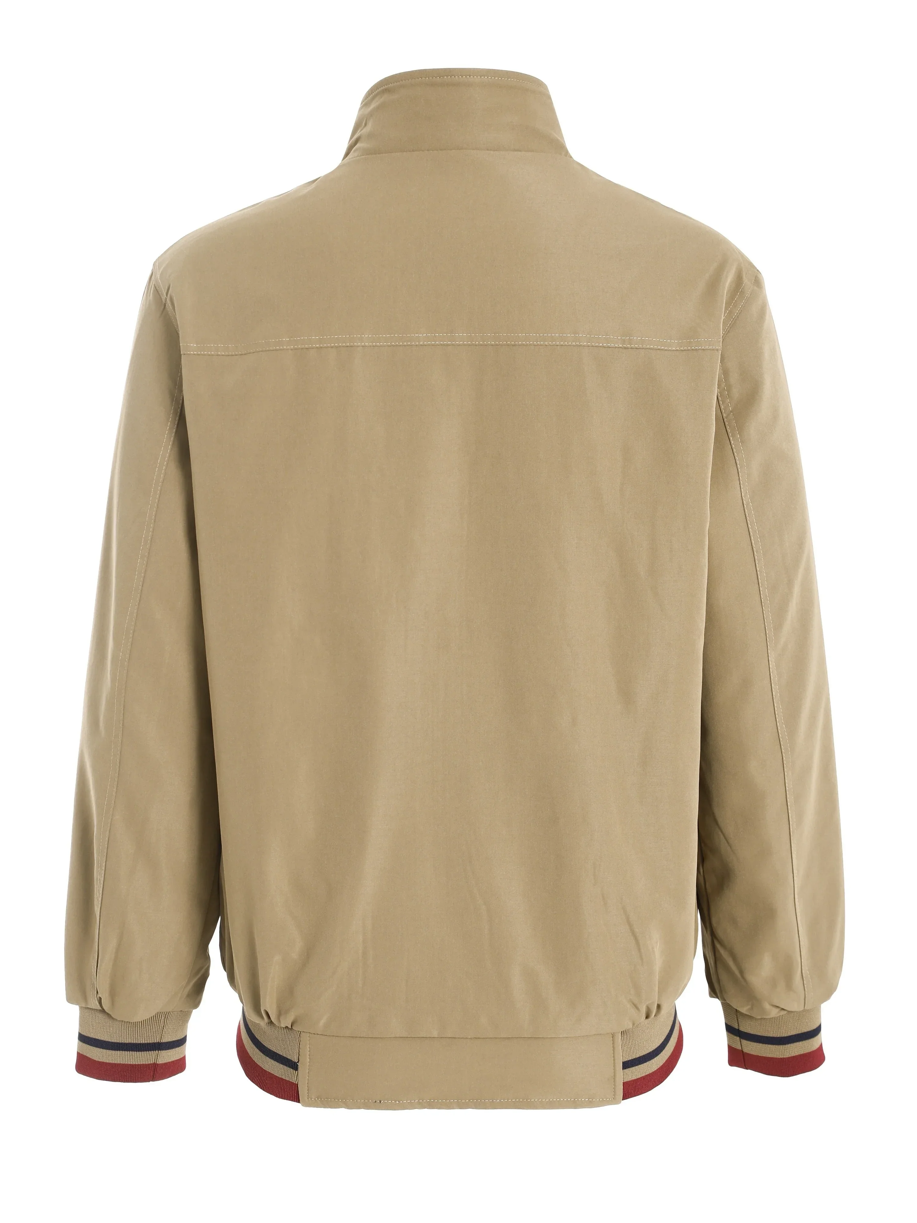 Men's Zip-Up Jacket with Stand Collar - Front Zipper Closure, Beige/ Navy Color Block, Lightweight Polyester Outer Coat for Casual & Formal Events - Machine Washable Everyday Outerwear - Image 7