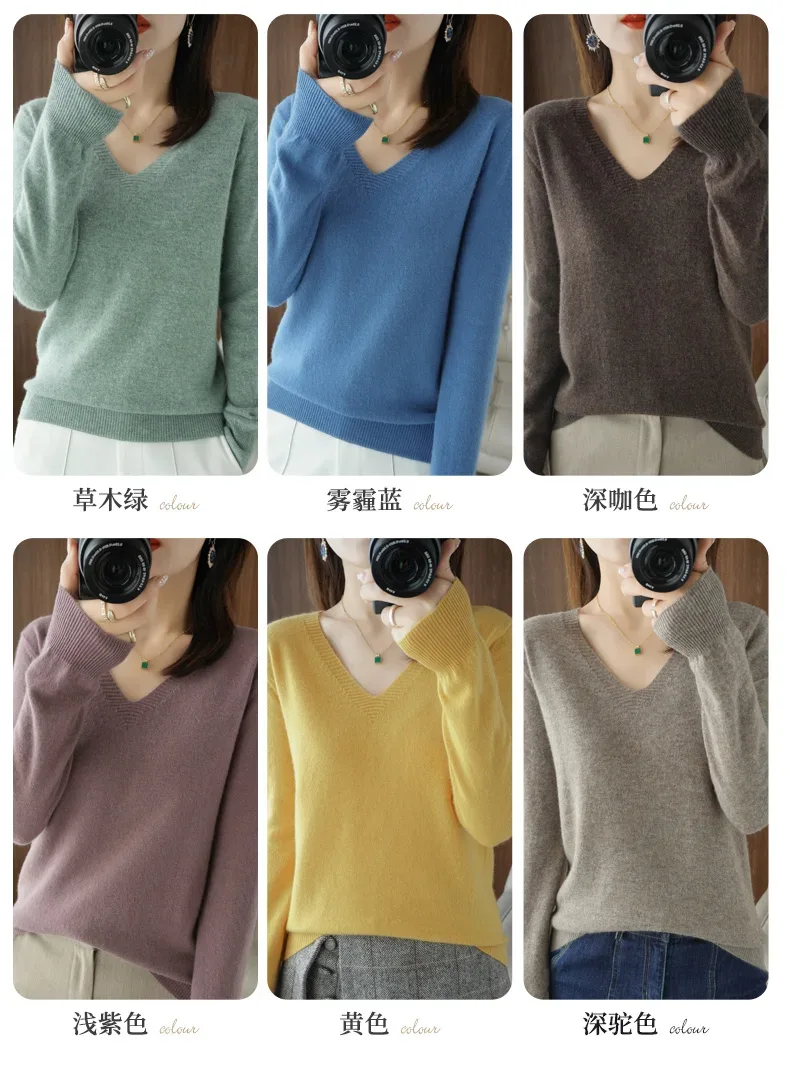 New Cashmere Women's V-neck Pullover Lace Neck Hollow Out Design Casual Knitted Long Sleeve Women's Sweater Autumn And Winter - Image 11