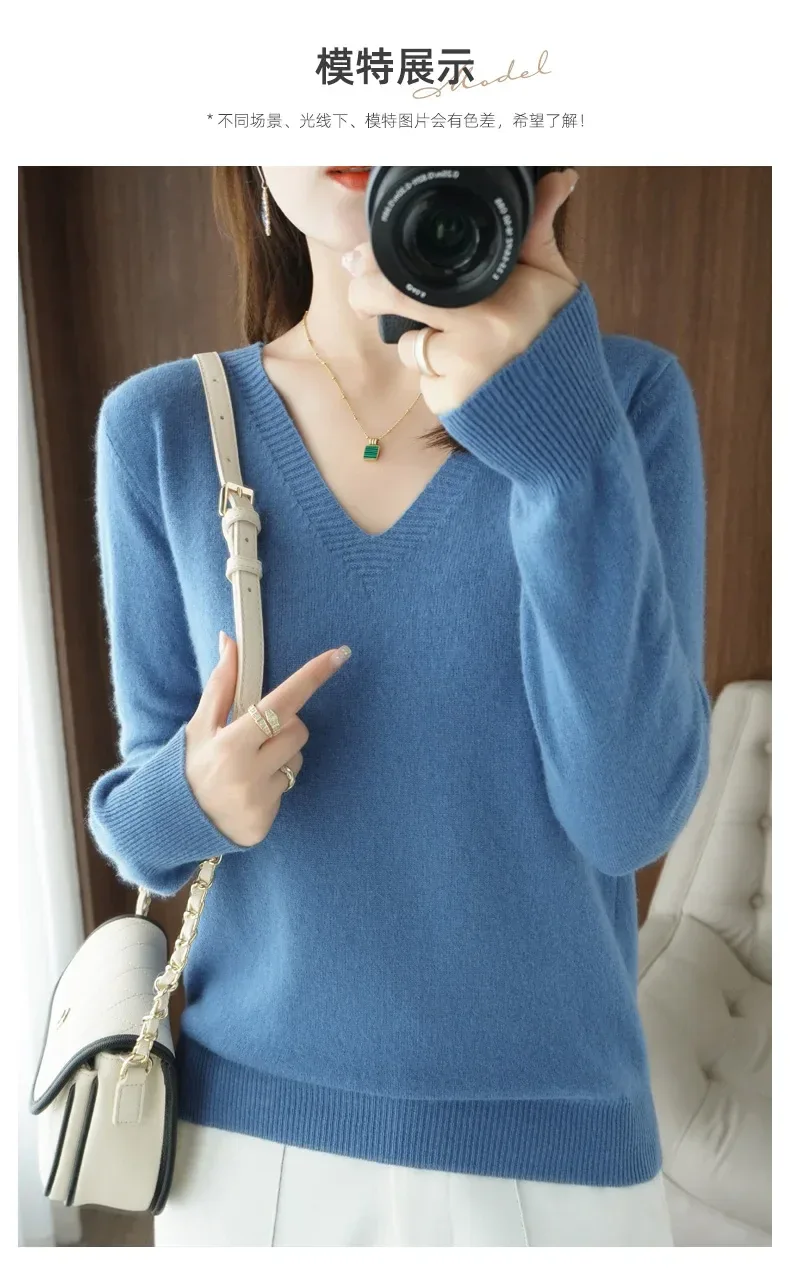New Cashmere Women's V-neck Pullover Lace Neck Hollow Out Design Casual Knitted Long Sleeve Women's Sweater Autumn And Winter - Image 14