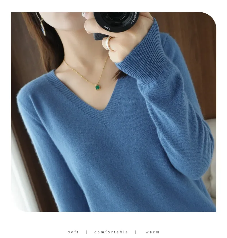 New Cashmere Women's V-neck Pullover Lace Neck Hollow Out Design Casual Knitted Long Sleeve Women's Sweater Autumn And Winter - Image 15
