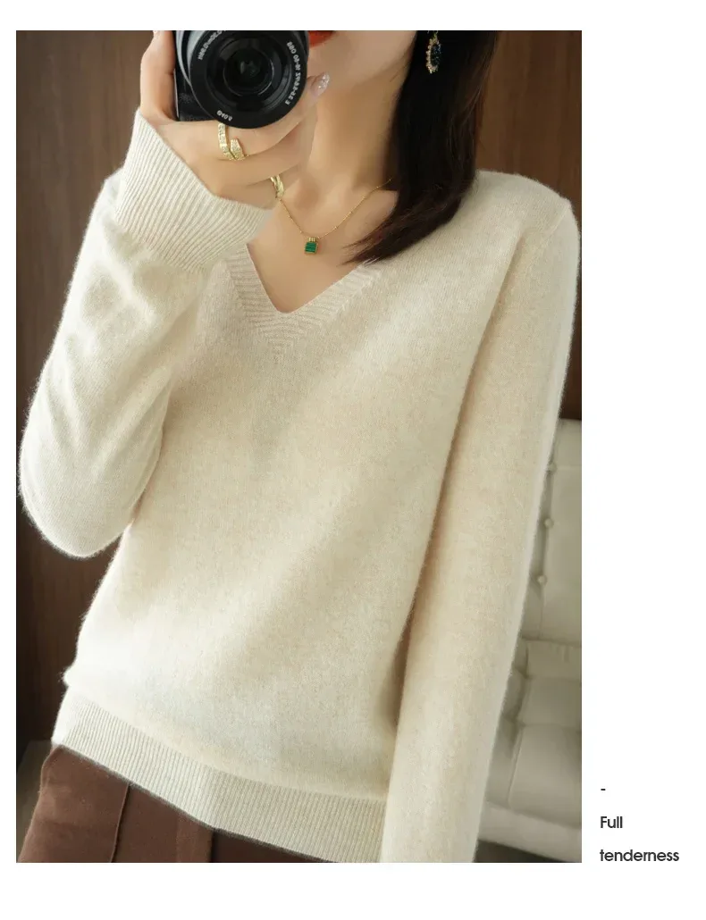 New Cashmere Women's V-neck Pullover Lace Neck Hollow Out Design Casual Knitted Long Sleeve Women's Sweater Autumn And Winter - Image 18