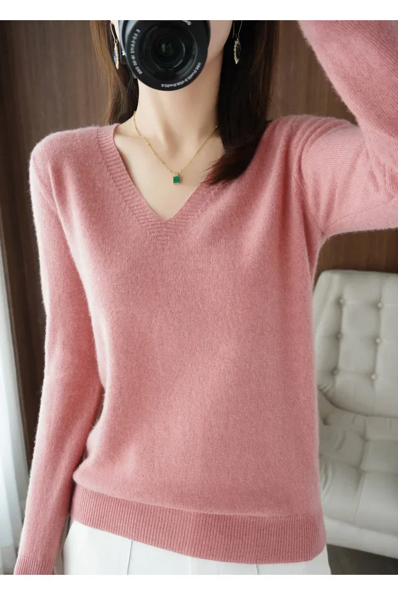 New Cashmere Women's V-neck Pullover Lace Neck Hollow Out Design Casual Knitted Long Sleeve Women's Sweater Autumn And Winter - Image 20