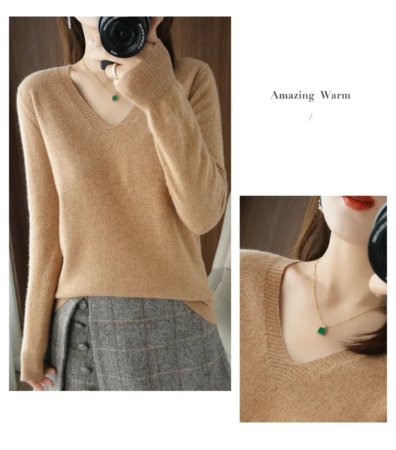 New Cashmere Women's V-neck Pullover Lace Neck Hollow Out Design Casual Knitted Long Sleeve Women's Sweater Autumn And Winter - Image 25