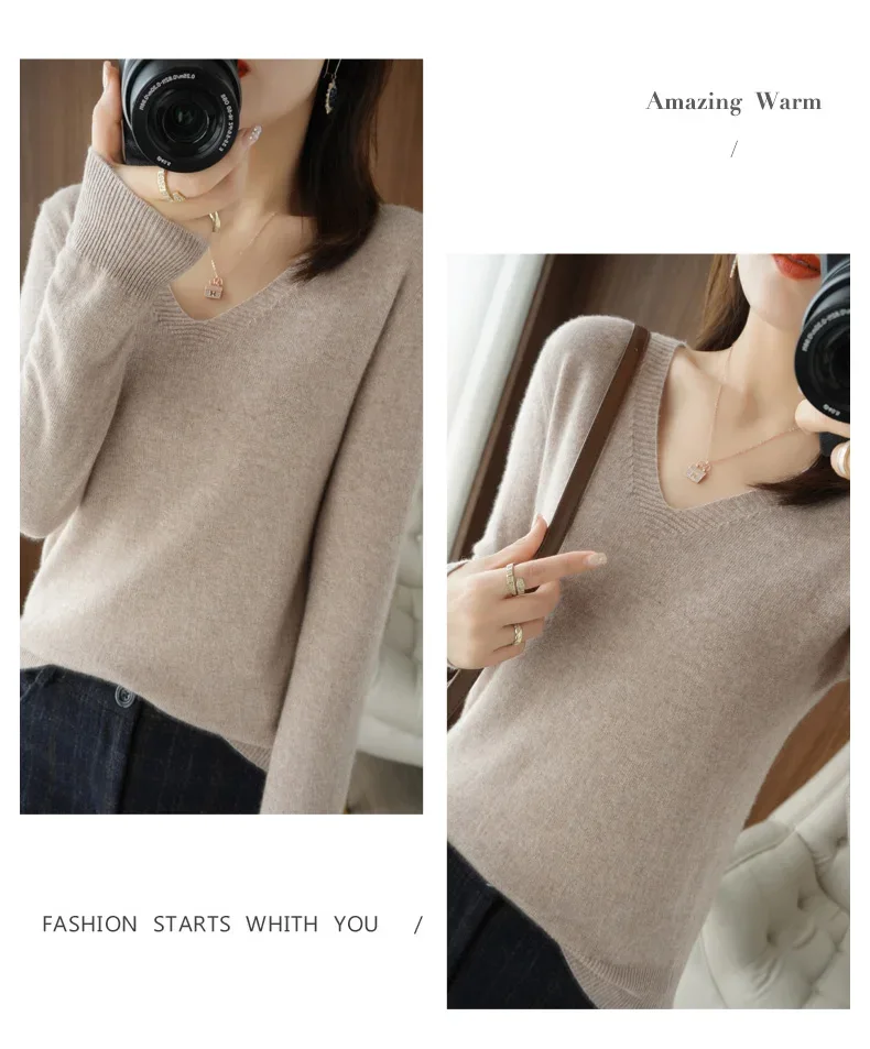 New Cashmere Women's V-neck Pullover Lace Neck Hollow Out Design Casual Knitted Long Sleeve Women's Sweater Autumn And Winter - Image 29