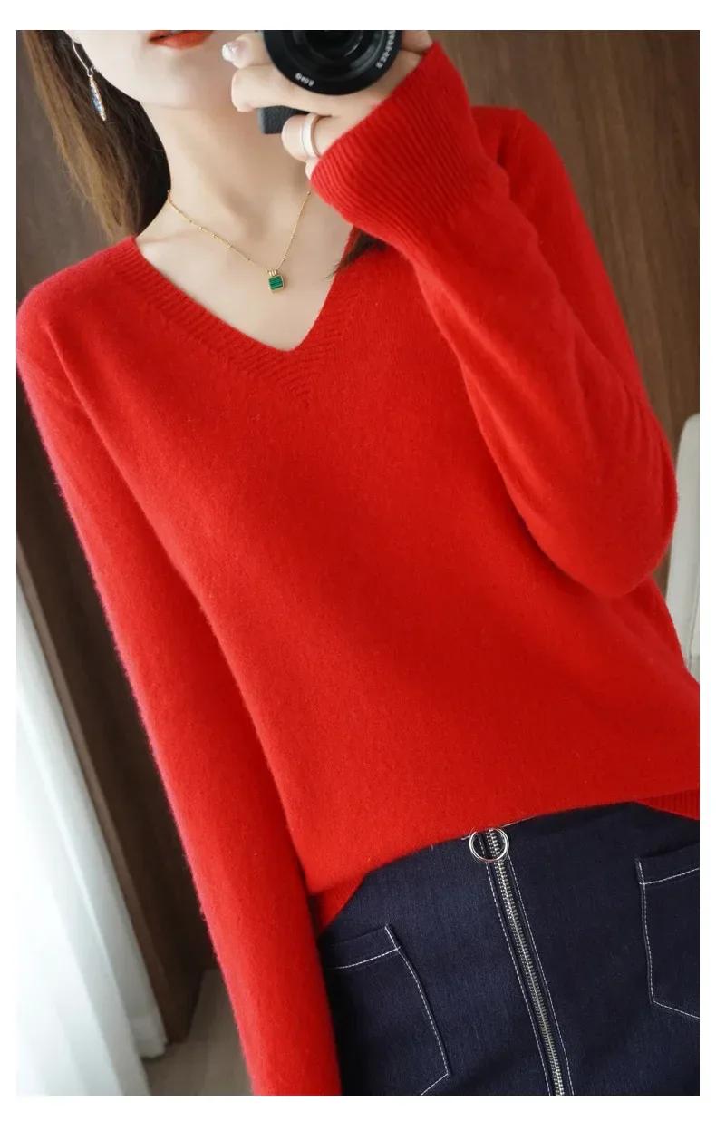 New Cashmere Women's V-neck Pullover Lace Neck Hollow Out Design Casual Knitted Long Sleeve Women's Sweater Autumn And Winter - Image 30