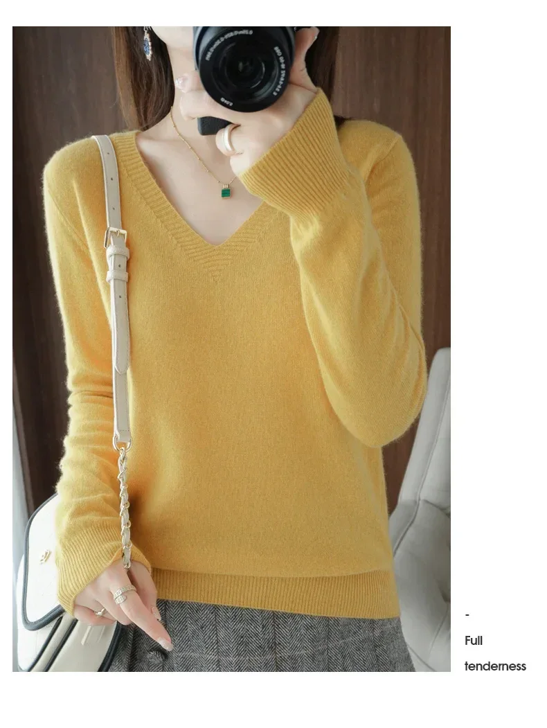 New Cashmere Women's V-neck Pullover Lace Neck Hollow Out Design Casual Knitted Long Sleeve Women's Sweater Autumn And Winter - Image 31
