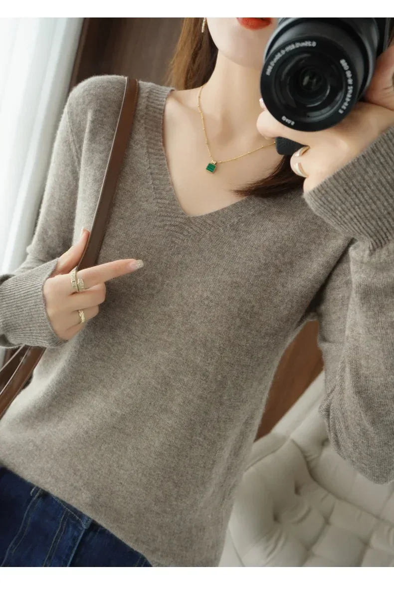 New Cashmere Women's V-neck Pullover Lace Neck Hollow Out Design Casual Knitted Long Sleeve Women's Sweater Autumn And Winter - Image 32