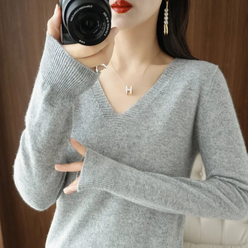 New Cashmere Women's V-neck Pullover Lace Neck Hollow Out Design Casual Knitted Long Sleeve Women's Sweater Autumn And Winter - Image 39