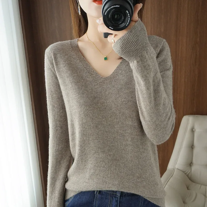 New Cashmere Women's V-neck Pullover Lace Neck Hollow Out Design Casual Knitted Long Sleeve Women's Sweater Autumn And Winter - Image 42