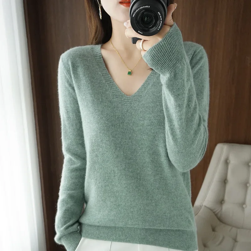 New Cashmere Women's V-neck Pullover Lace Neck Hollow Out Design Casual Knitted Long Sleeve Women's Sweater Autumn And Winter - Image 43