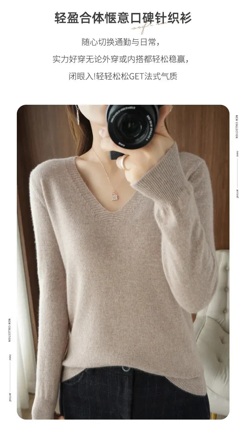 New Cashmere Women's V-neck Pullover Lace Neck Hollow Out Design Casual Knitted Long Sleeve Women's Sweater Autumn And Winter - Image 9