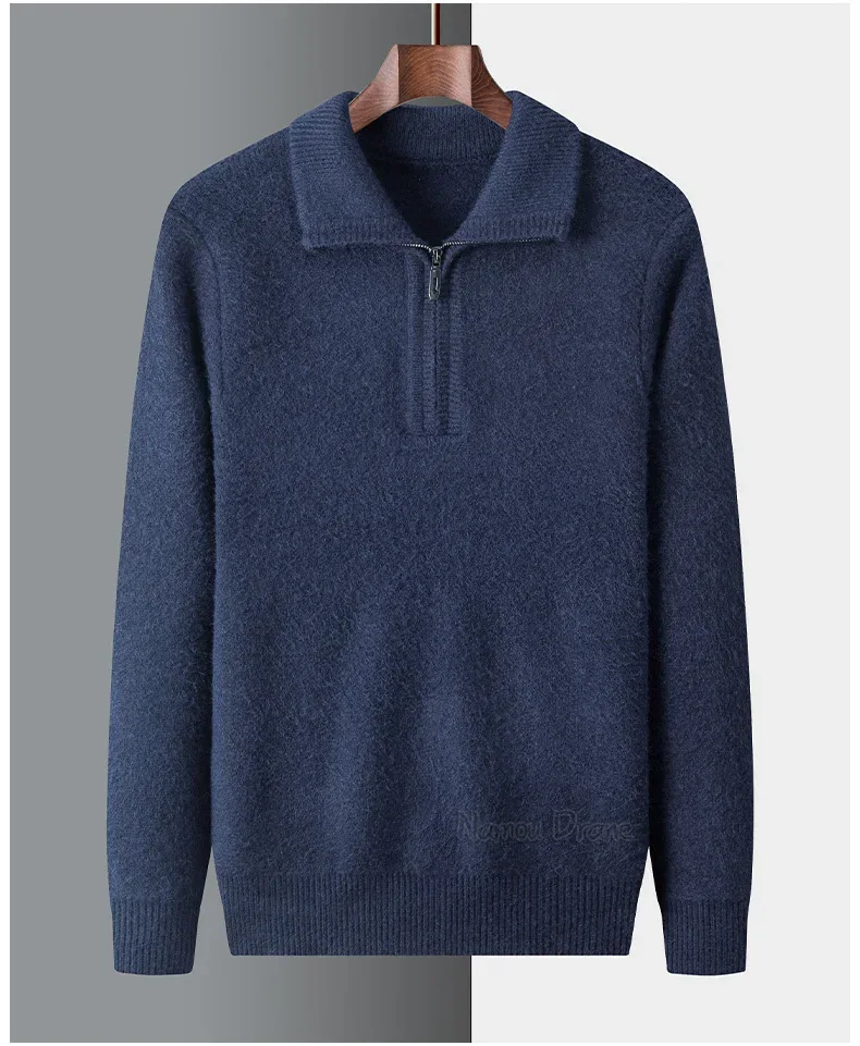 New Men Cashmere Sweater for Warm Comfort Knitted Long Sleeved O-neck Zipper Pullover Alpaca Sweater Male Brand - Image 10