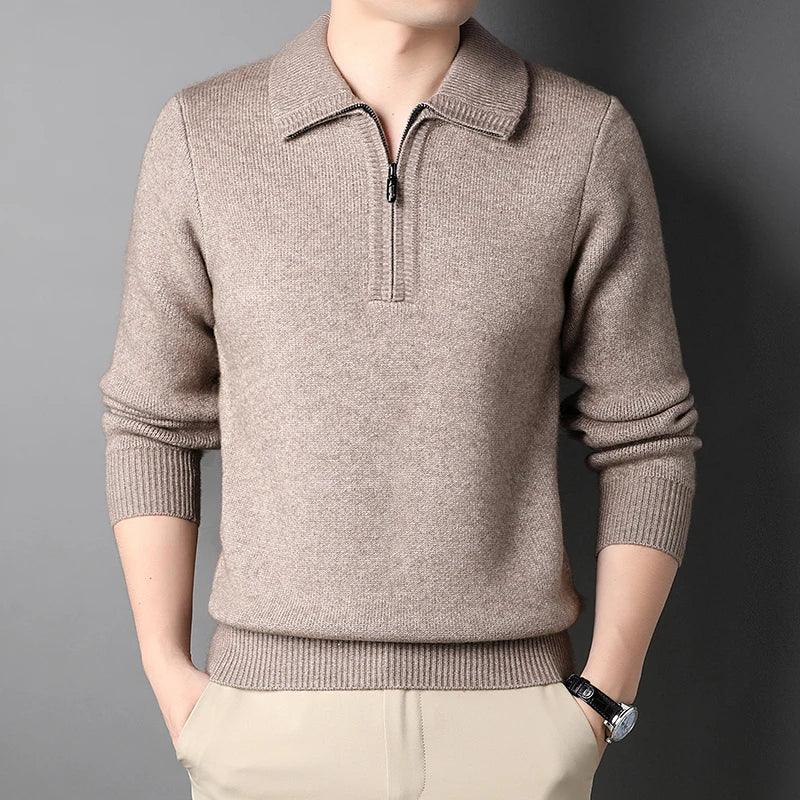 New Men Cashmere Sweater for Warm Comfort Knitted Long Sleeved O-neck Zipper Pullover Alpaca Sweater Male Brand - Image 4