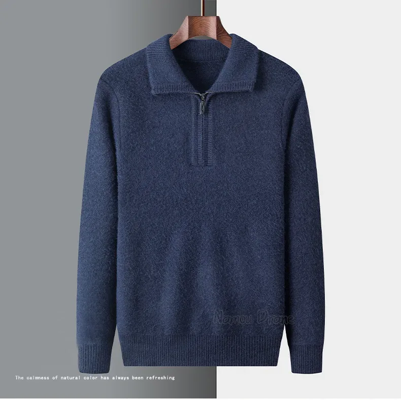 New Men Cashmere Sweater for Warm Comfort Knitted Long Sleeved O-neck Zipper Pullover Alpaca Sweater Male Brand - Image 6