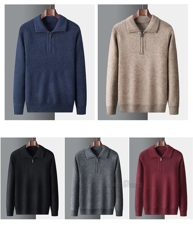 New Men Cashmere Sweater for Warm Comfort Knitted Long Sleeved O-neck Zipper Pullover Alpaca Sweater Male Brand - Image 9