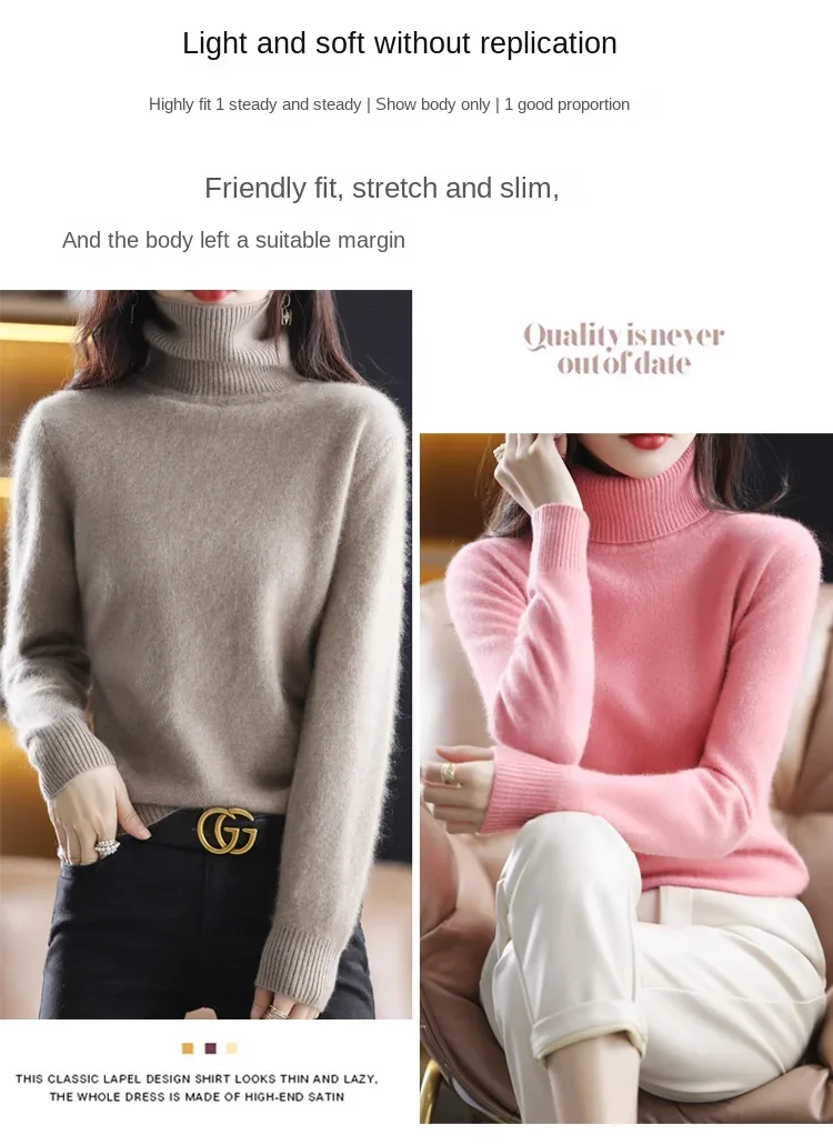 New Women's Clothing For Autumn/Winter 2024 100% Mink Plush Turtleneck Pullover Sweater Ladies Cashmere Sweater Dbr-018 - Image 11