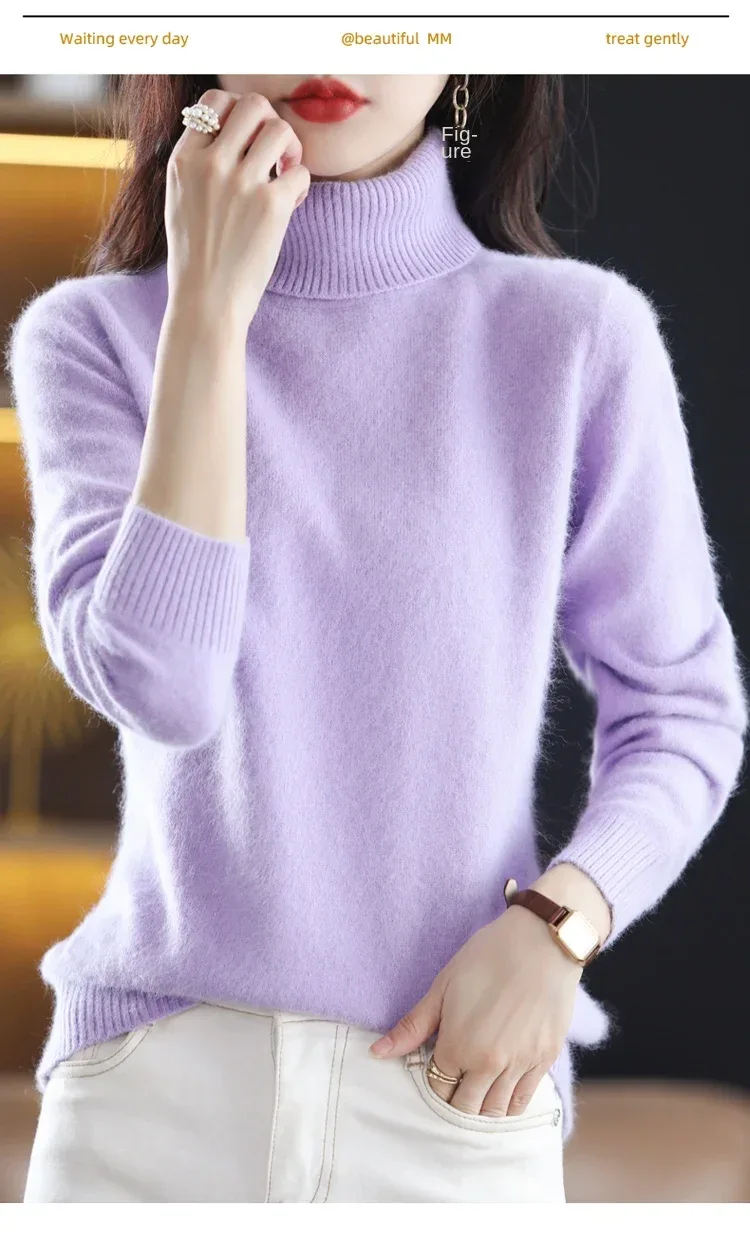 New Women's Clothing For Autumn/Winter 2024 100% Mink Plush Turtleneck Pullover Sweater Ladies Cashmere Sweater Dbr-018 - Image 16
