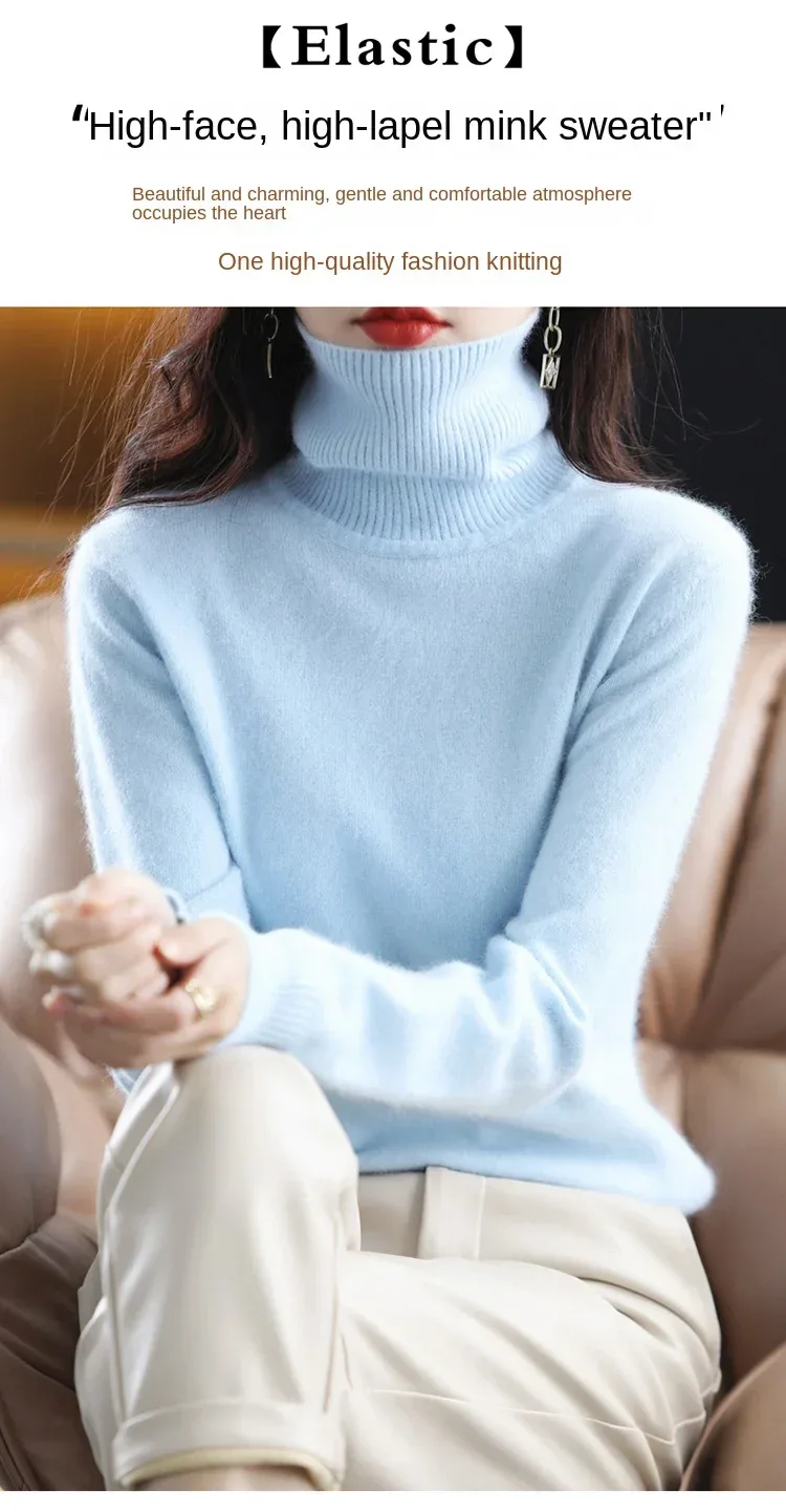 New Women's Clothing For Autumn/Winter 2024 100% Mink Plush Turtleneck Pullover Sweater Ladies Cashmere Sweater Dbr-018 - Image 17
