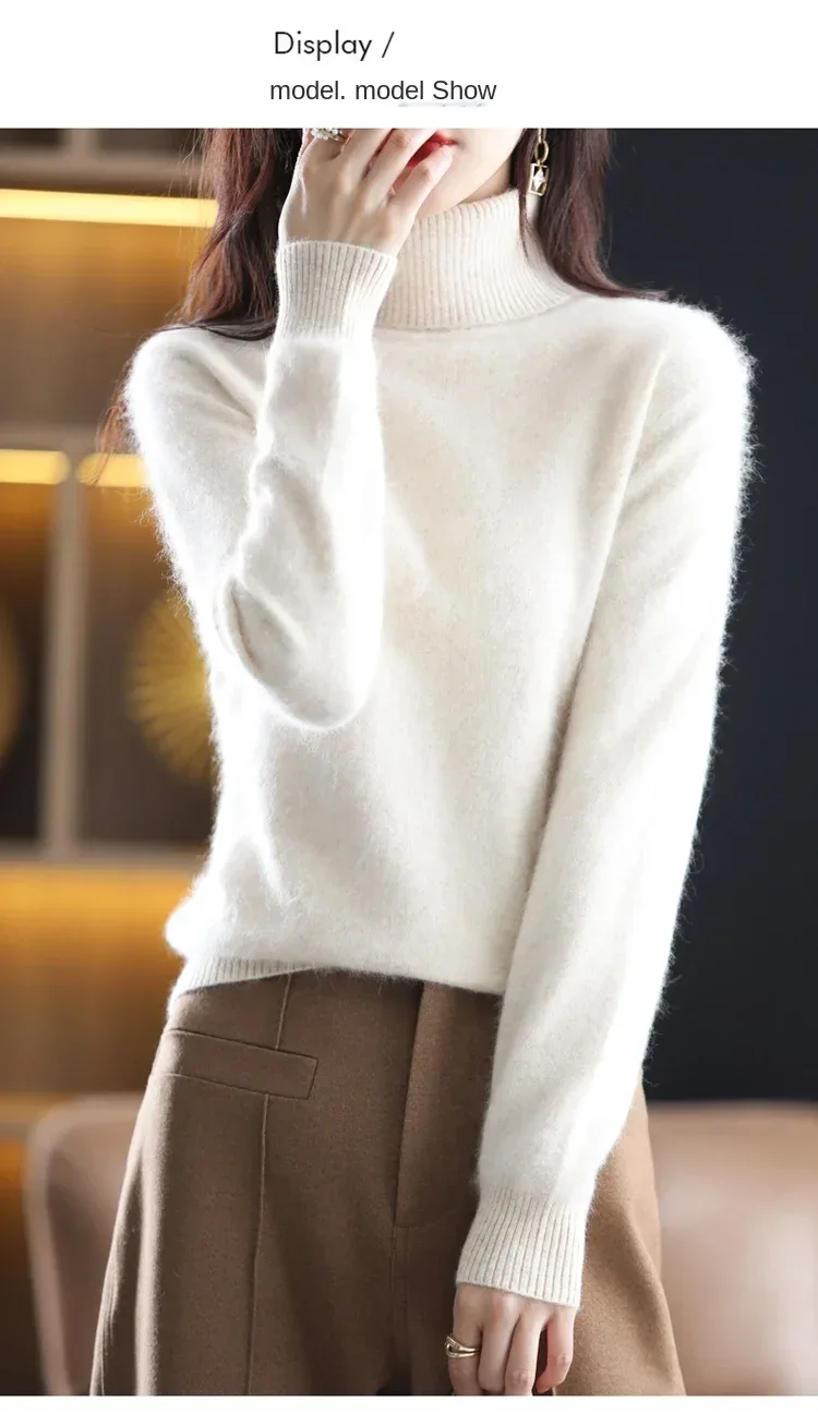 New Women's Clothing For Autumn/Winter 2024 100% Mink Plush Turtleneck Pullover Sweater Ladies Cashmere Sweater Dbr-018 - Image 18