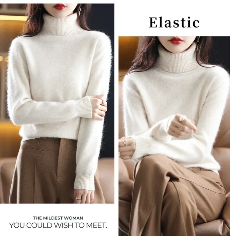 New Women's Clothing For Autumn/Winter 2024 100% Mink Plush Turtleneck Pullover Sweater Ladies Cashmere Sweater Dbr-018 - Image 19