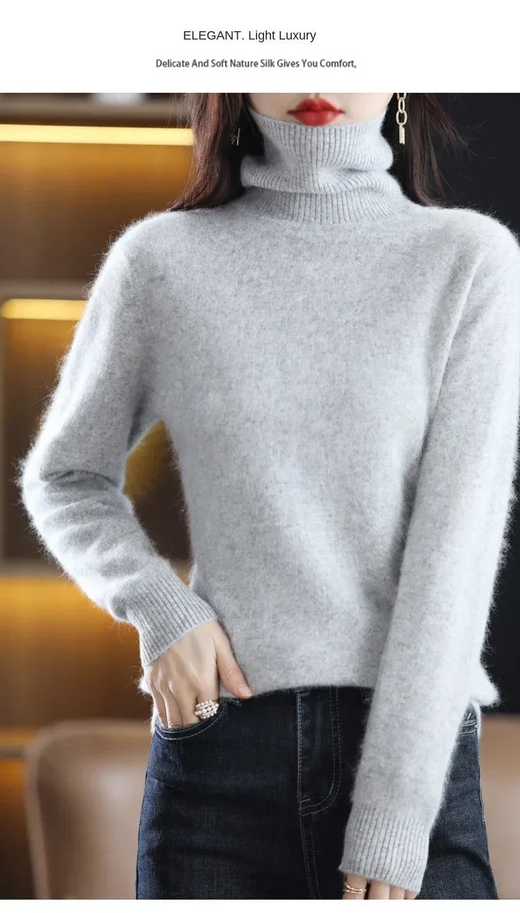 New Women's Clothing For Autumn/Winter 2024 100% Mink Plush Turtleneck Pullover Sweater Ladies Cashmere Sweater Dbr-018 - Image 20