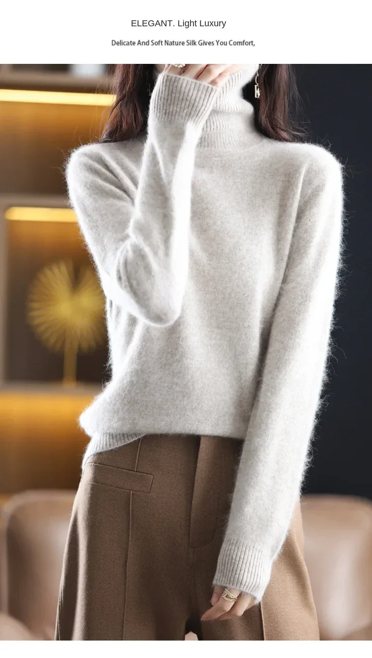New Women's Clothing For Autumn/Winter 2024 100% Mink Plush Turtleneck Pullover Sweater Ladies Cashmere Sweater Dbr-018 - Image 21