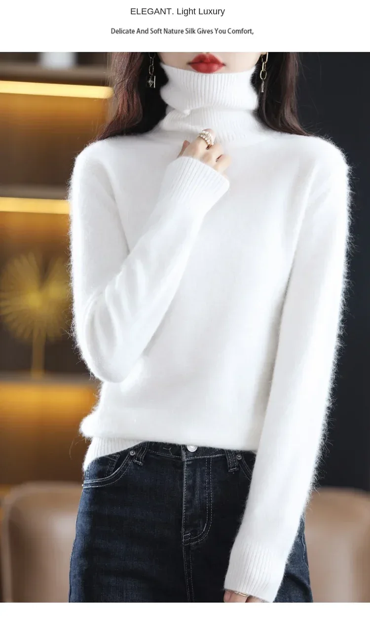 New Women's Clothing For Autumn/Winter 2024 100% Mink Plush Turtleneck Pullover Sweater Ladies Cashmere Sweater Dbr-018 - Image 22