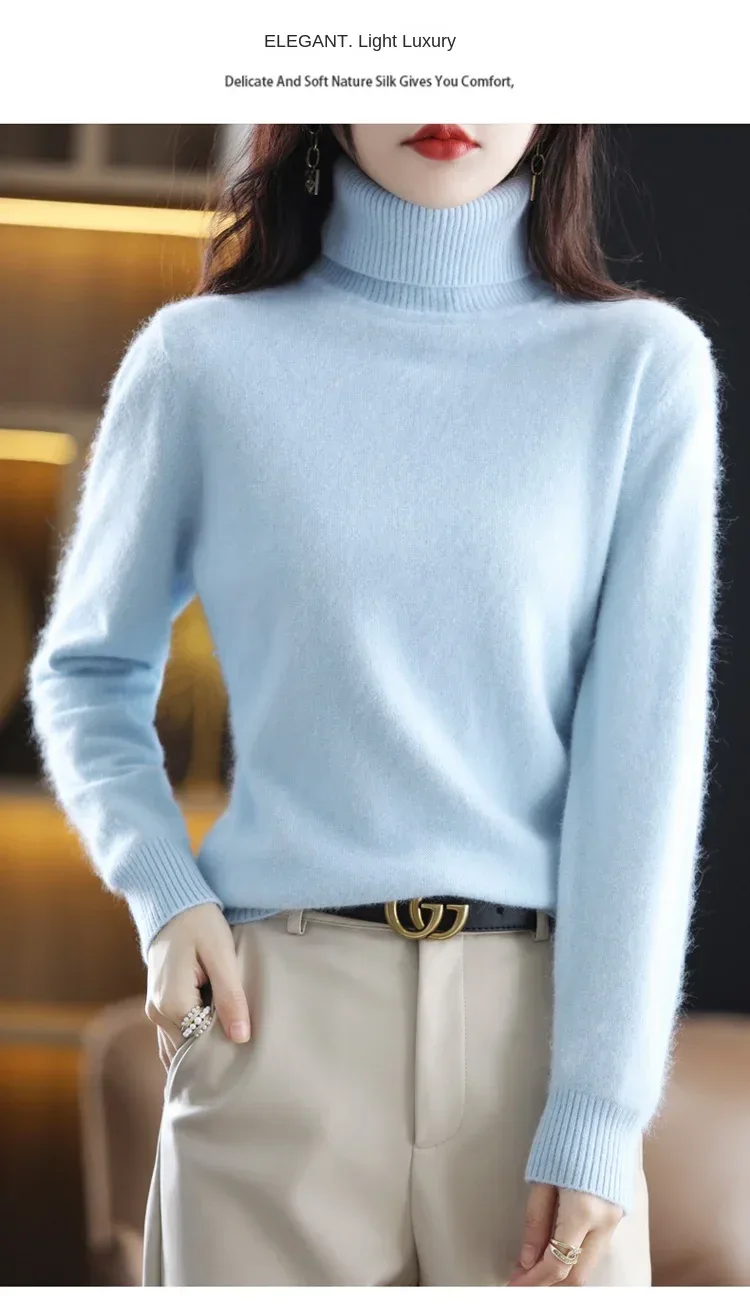New Women's Clothing For Autumn/Winter 2024 100% Mink Plush Turtleneck Pullover Sweater Ladies Cashmere Sweater Dbr-018 - Image 23