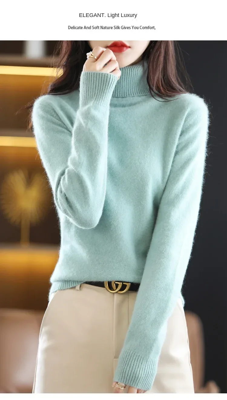New Women's Clothing For Autumn/Winter 2024 100% Mink Plush Turtleneck Pullover Sweater Ladies Cashmere Sweater Dbr-018 - Image 24