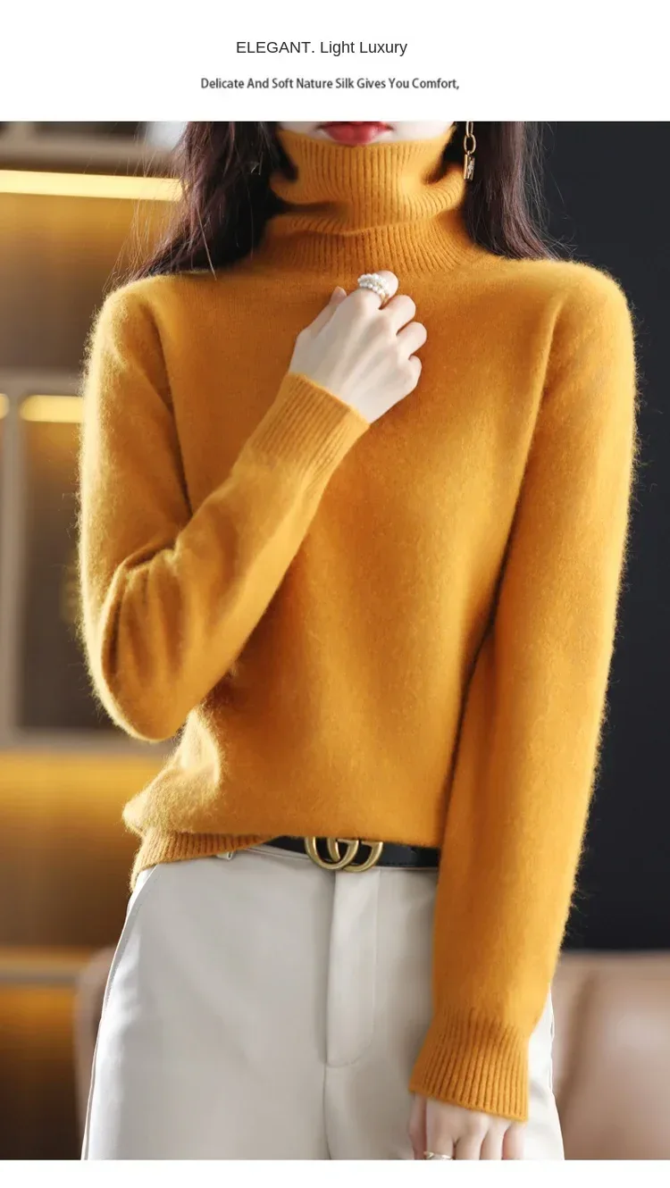 New Women's Clothing For Autumn/Winter 2024 100% Mink Plush Turtleneck Pullover Sweater Ladies Cashmere Sweater Dbr-018 - Image 25