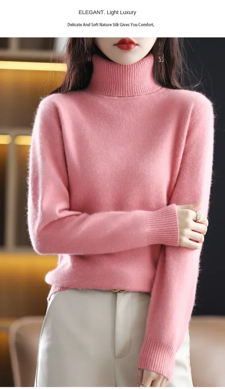 New Women's Clothing For Autumn/Winter 2024 100% Mink Plush Turtleneck Pullover Sweater Ladies Cashmere Sweater Dbr-018 - Image 26