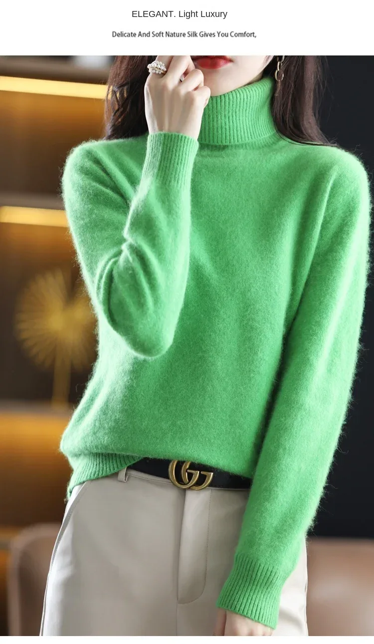 New Women's Clothing For Autumn/Winter 2024 100% Mink Plush Turtleneck Pullover Sweater Ladies Cashmere Sweater Dbr-018 - Image 27