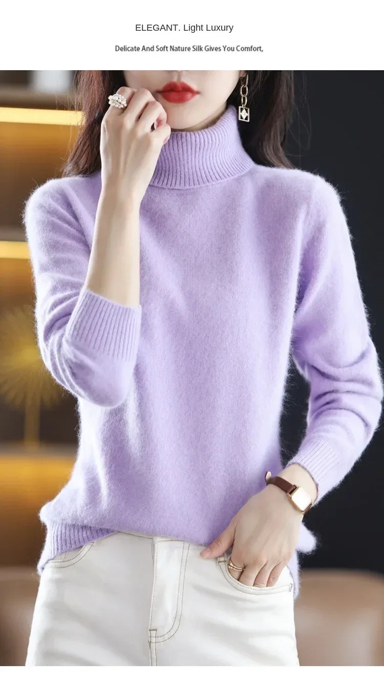 New Women's Clothing For Autumn/Winter 2024 100% Mink Plush Turtleneck Pullover Sweater Ladies Cashmere Sweater Dbr-018 - Image 28