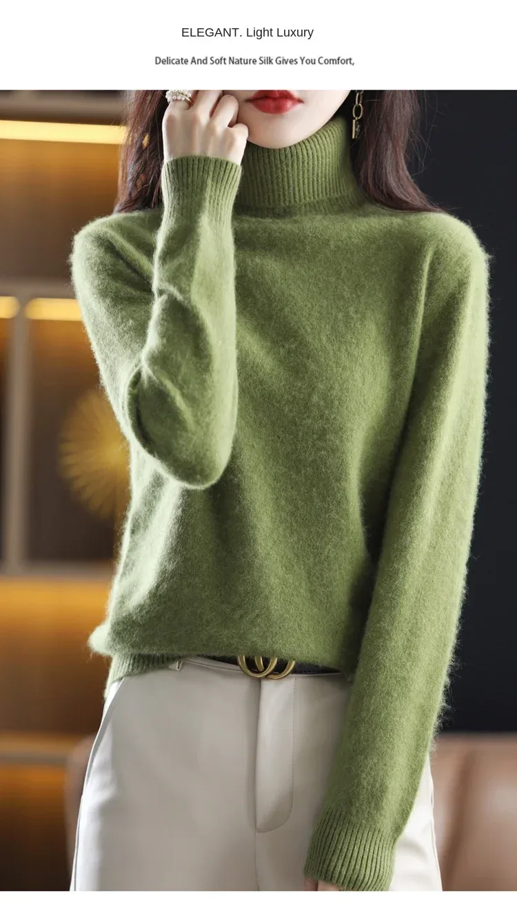 New Women's Clothing For Autumn/Winter 2024 100% Mink Plush Turtleneck Pullover Sweater Ladies Cashmere Sweater Dbr-018 - Image 29