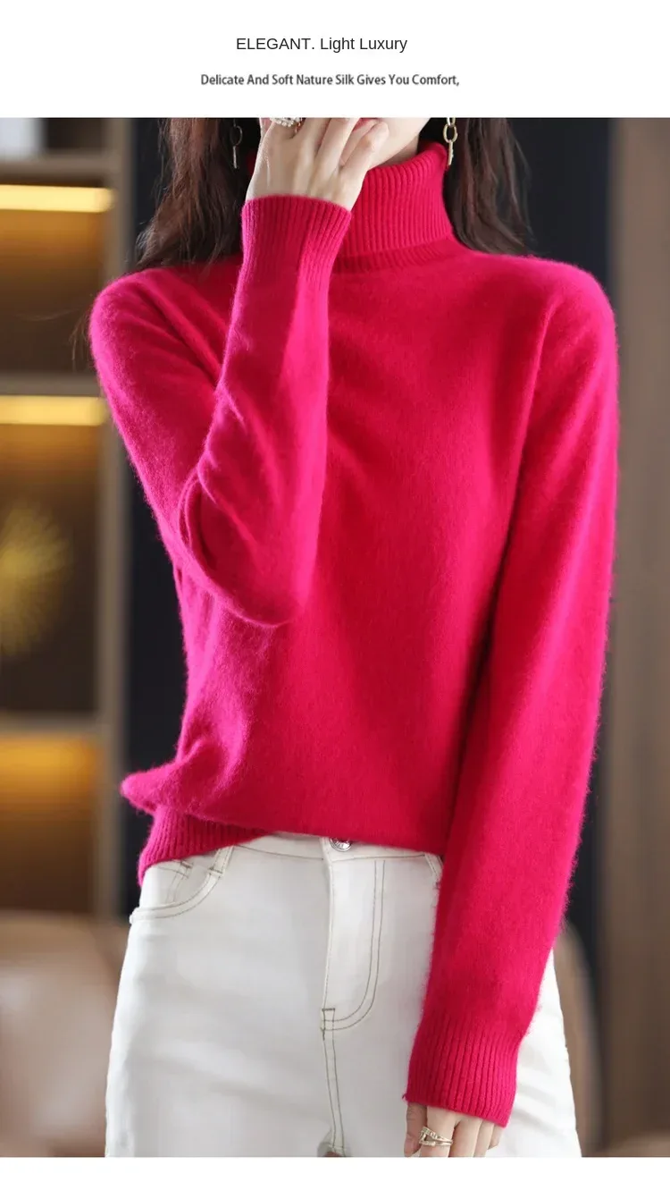 New Women's Clothing For Autumn/Winter 2024 100% Mink Plush Turtleneck Pullover Sweater Ladies Cashmere Sweater Dbr-018 - Image 30
