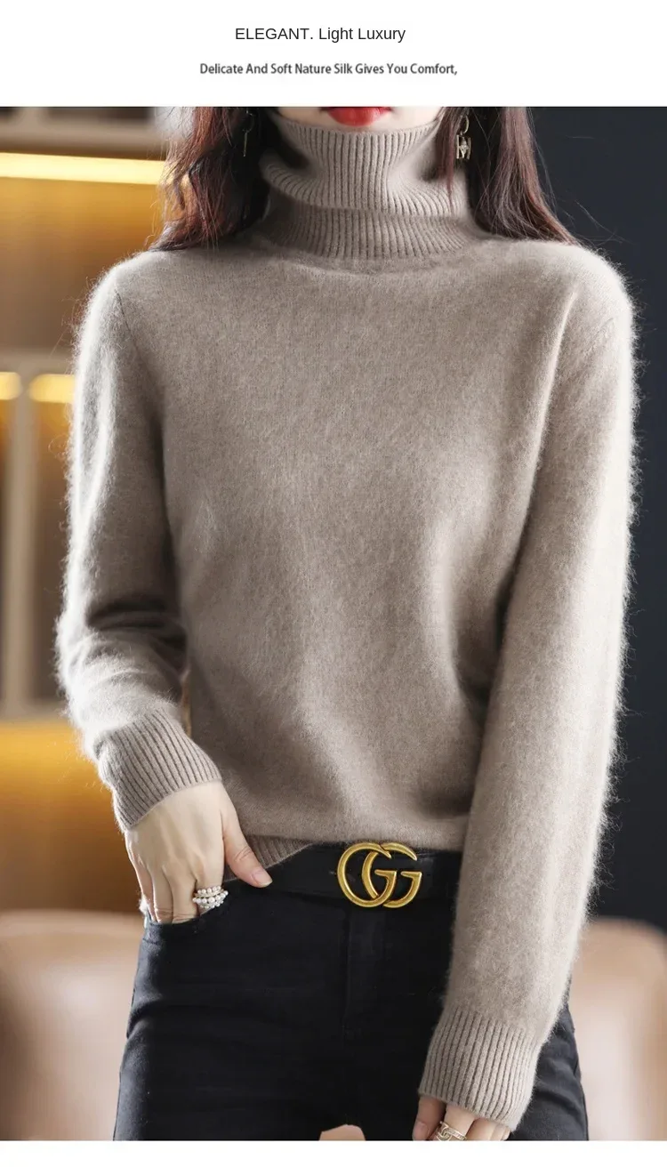 New Women's Clothing For Autumn/Winter 2024 100% Mink Plush Turtleneck Pullover Sweater Ladies Cashmere Sweater Dbr-018 - Image 32