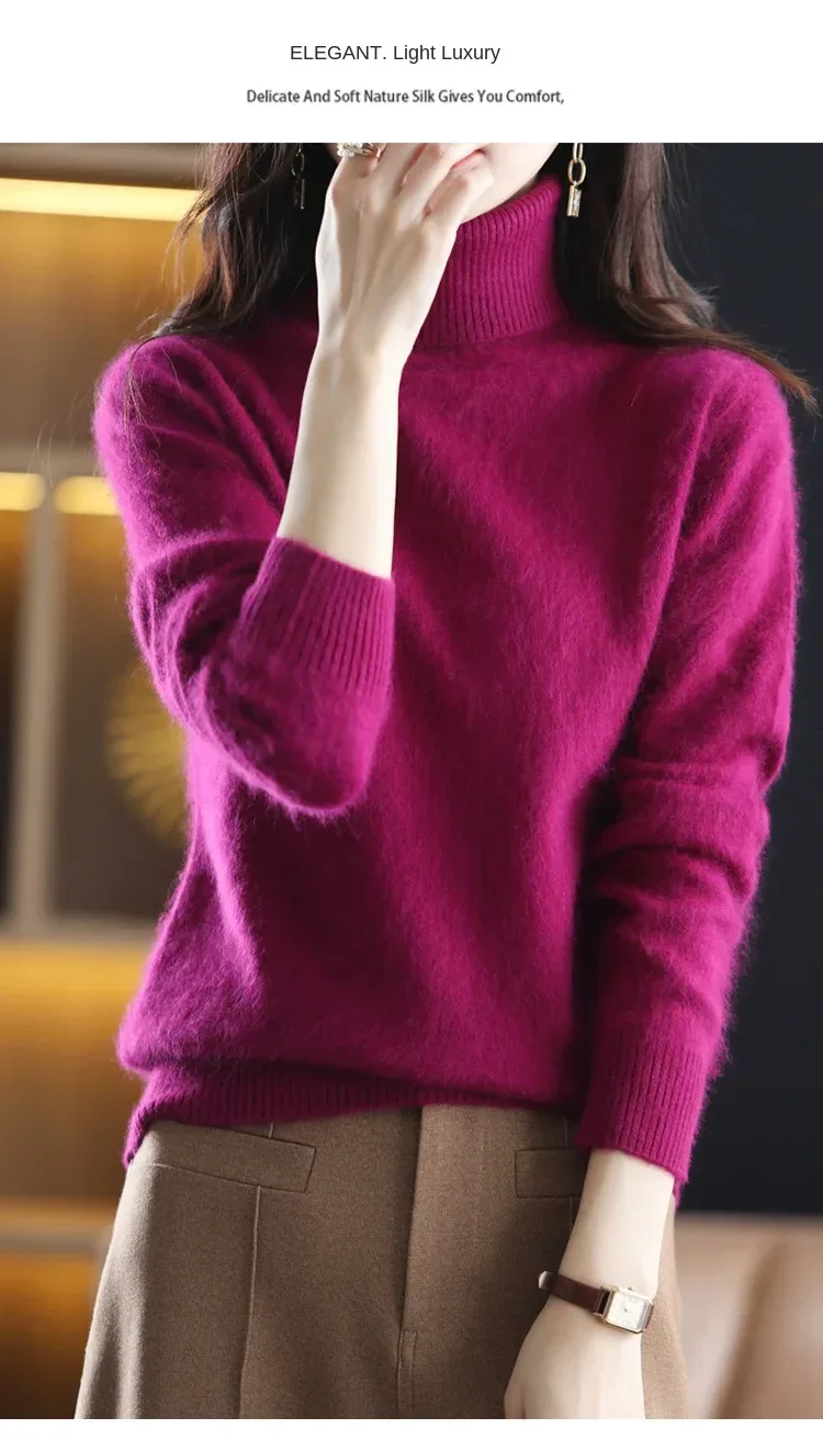 New Women's Clothing For Autumn/Winter 2024 100% Mink Plush Turtleneck Pullover Sweater Ladies Cashmere Sweater Dbr-018 - Image 33
