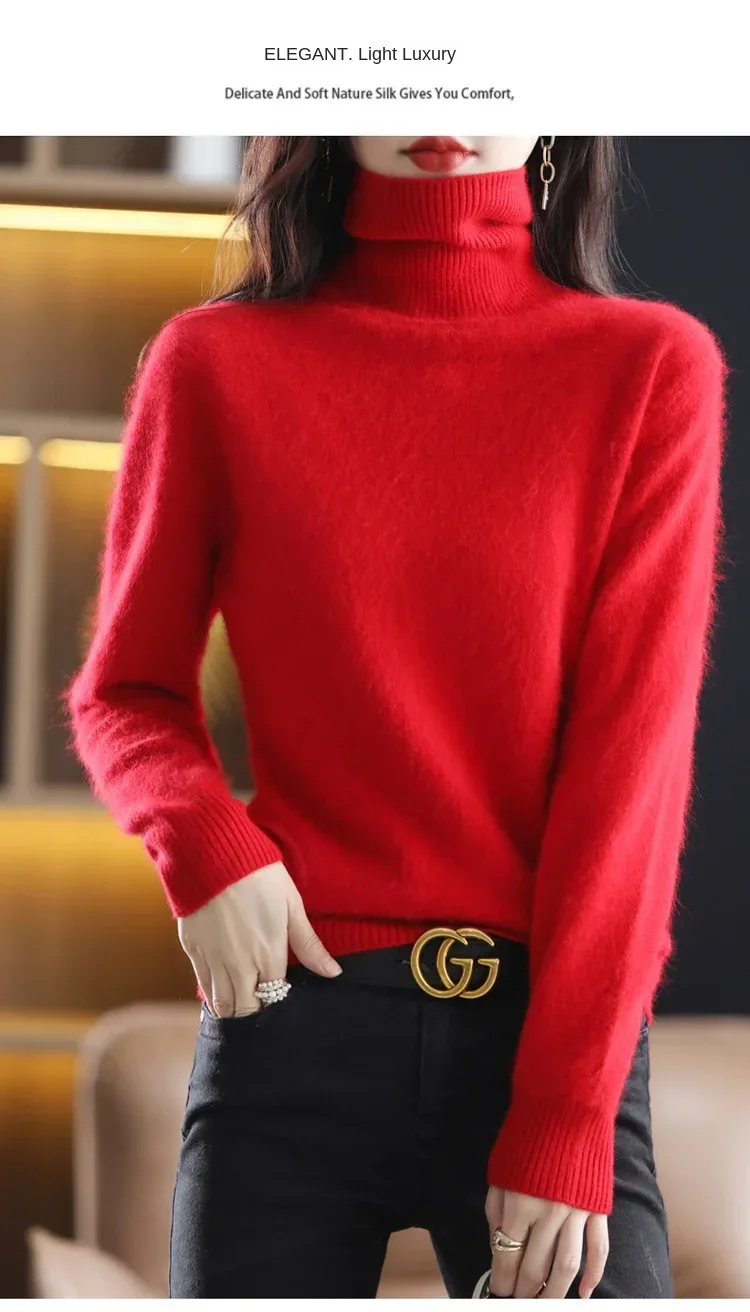 New Women's Clothing For Autumn/Winter 2024 100% Mink Plush Turtleneck Pullover Sweater Ladies Cashmere Sweater Dbr-018 - Image 35