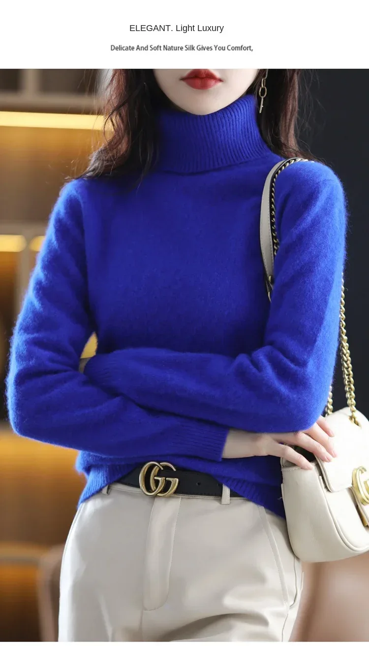 New Women's Clothing For Autumn/Winter 2024 100% Mink Plush Turtleneck Pullover Sweater Ladies Cashmere Sweater Dbr-018 - Image 36