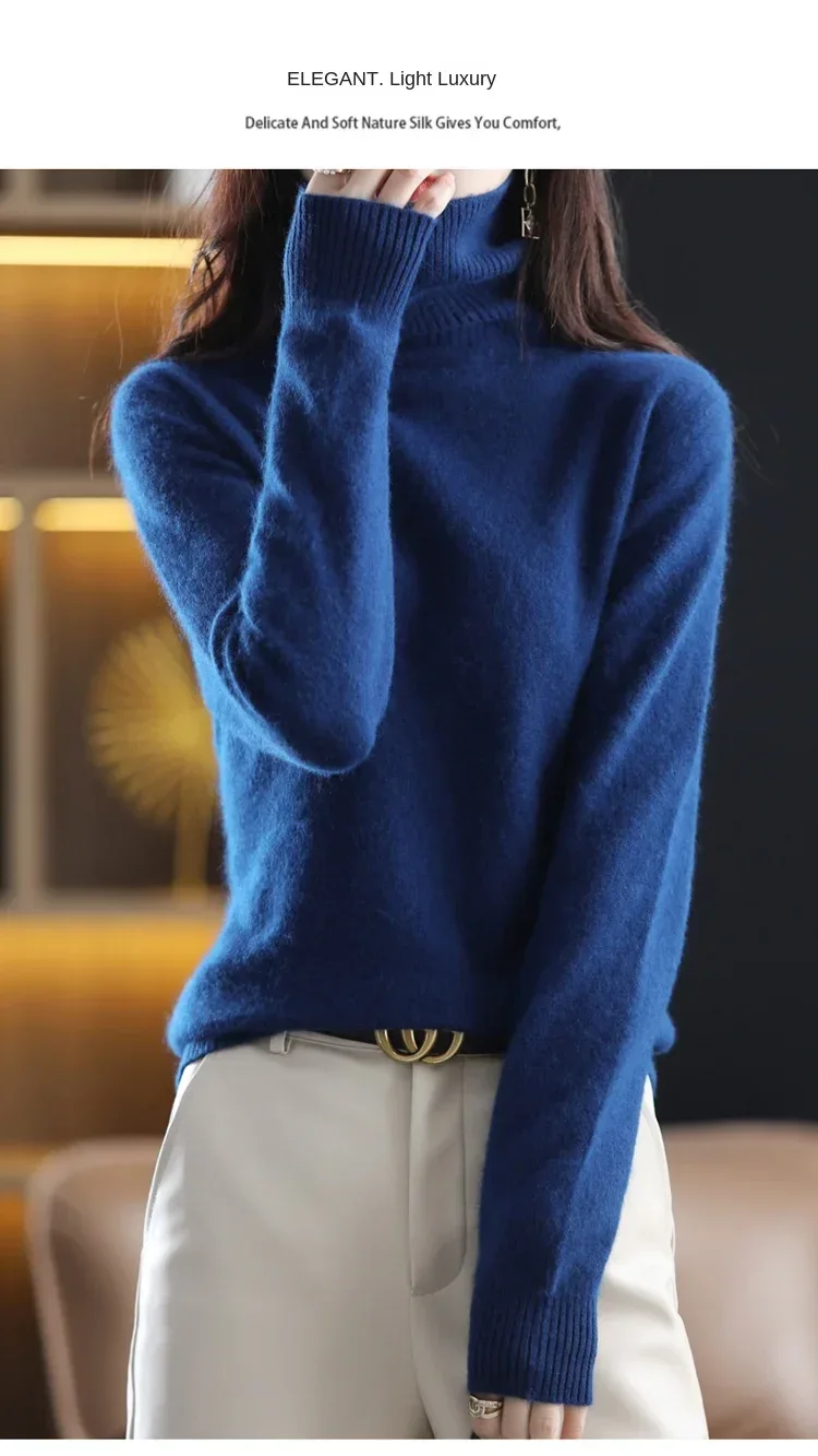New Women's Clothing For Autumn/Winter 2024 100% Mink Plush Turtleneck Pullover Sweater Ladies Cashmere Sweater Dbr-018 - Image 37