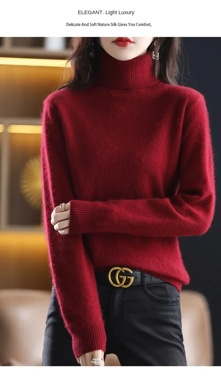 New Women's Clothing For Autumn/Winter 2024 100% Mink Plush Turtleneck Pullover Sweater Ladies Cashmere Sweater Dbr-018 - Image 38