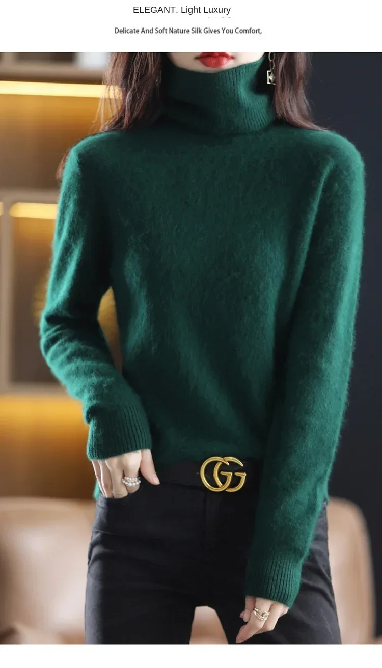 New Women's Clothing For Autumn/Winter 2024 100% Mink Plush Turtleneck Pullover Sweater Ladies Cashmere Sweater Dbr-018 - Image 39