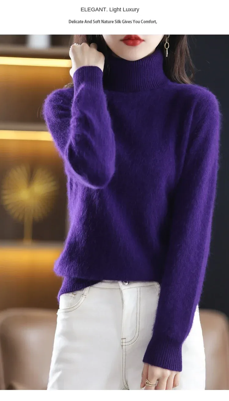 New Women's Clothing For Autumn/Winter 2024 100% Mink Plush Turtleneck Pullover Sweater Ladies Cashmere Sweater Dbr-018 - Image 40