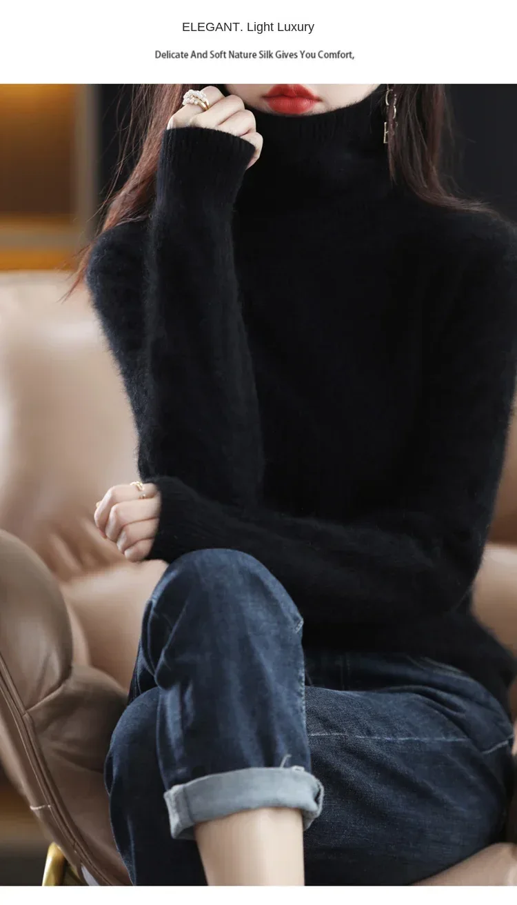 New Women's Clothing For Autumn/Winter 2024 100% Mink Plush Turtleneck Pullover Sweater Ladies Cashmere Sweater Dbr-018 - Image 41