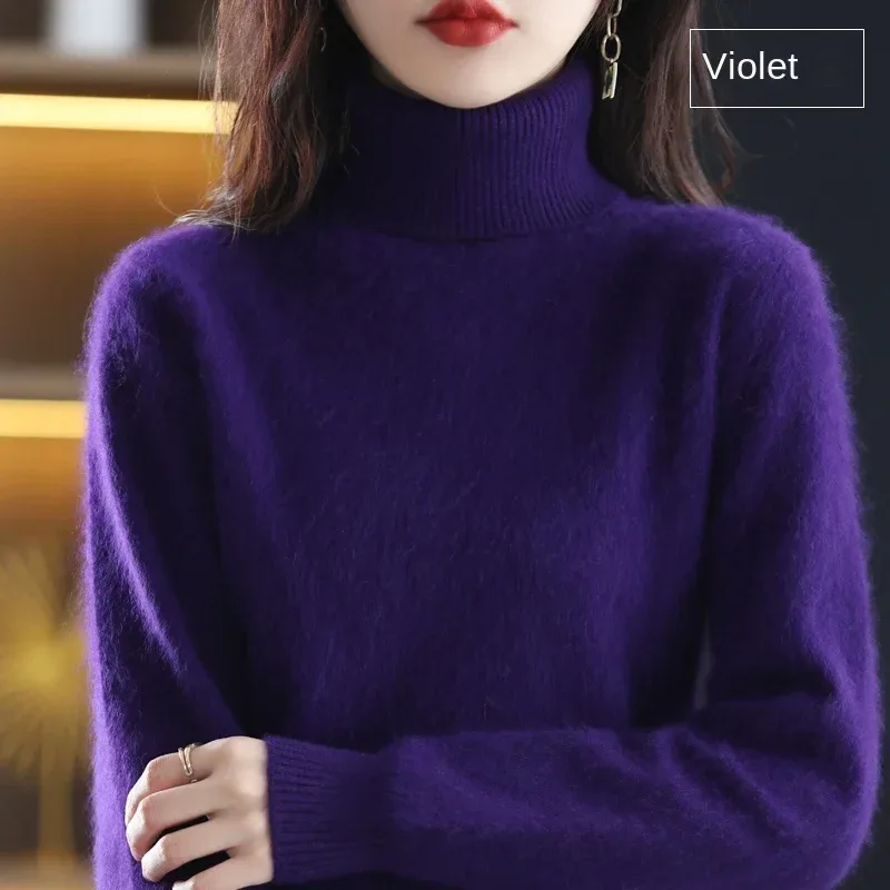New Women's Clothing For Autumn/Winter 2024 100% Mink Plush Turtleneck Pullover Sweater Ladies Cashmere Sweater Dbr-018 - Image 42