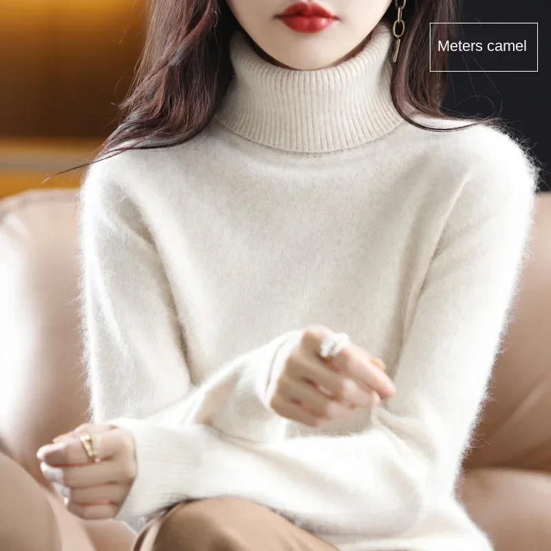 New Women's Clothing For Autumn/Winter 2024 100% Mink Plush Turtleneck Pullover Sweater Ladies Cashmere Sweater Dbr-018 - Image 44