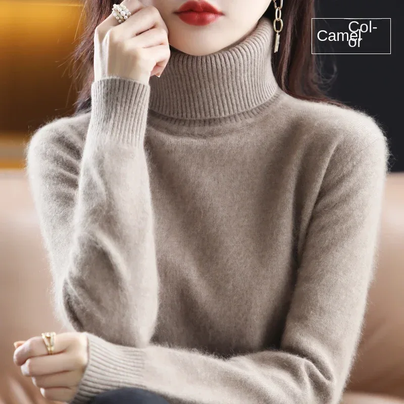 New Women's Clothing For Autumn/Winter 2024 100% Mink Plush Turtleneck Pullover Sweater Ladies Cashmere Sweater Dbr-018 - Image 46
