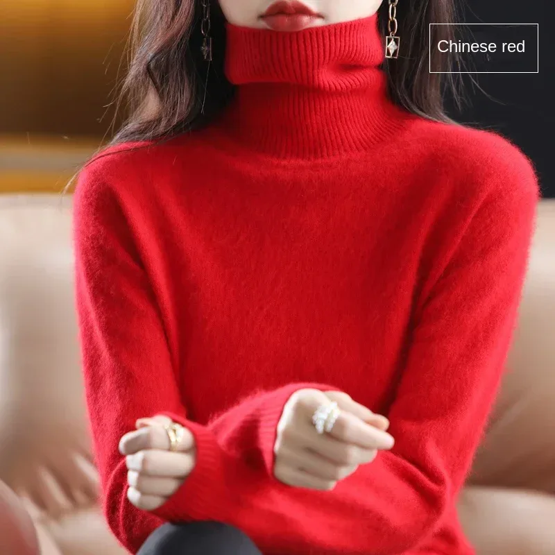 New Women's Clothing For Autumn/Winter 2024 100% Mink Plush Turtleneck Pullover Sweater Ladies Cashmere Sweater Dbr-018 - Image 47