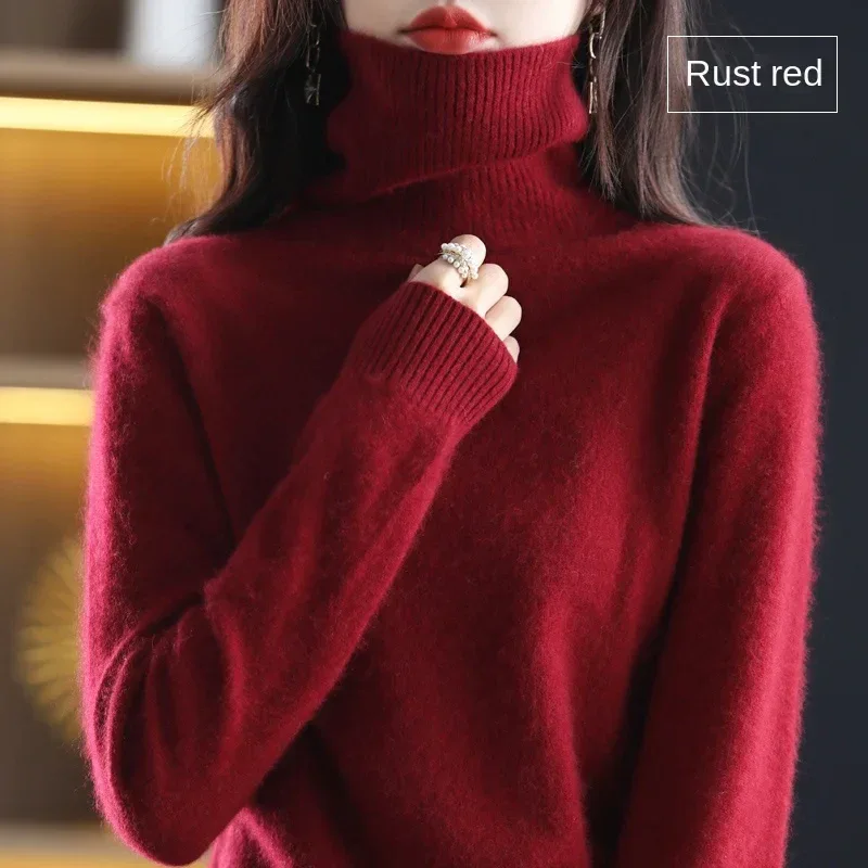 New Women's Clothing For Autumn/Winter 2024 100% Mink Plush Turtleneck Pullover Sweater Ladies Cashmere Sweater Dbr-018 - Image 48