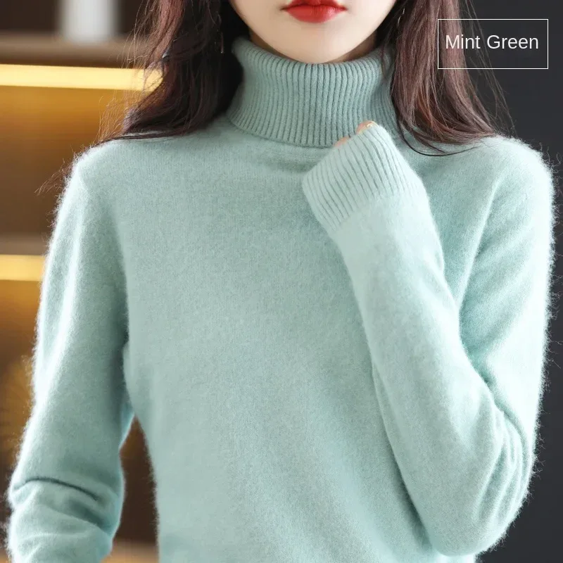 New Women's Clothing For Autumn/Winter 2024 100% Mink Plush Turtleneck Pullover Sweater Ladies Cashmere Sweater Dbr-018 - Image 50